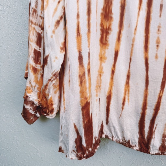 Stark X tie dye satin rustic orange cuff blouse L - Picture 9 of 12